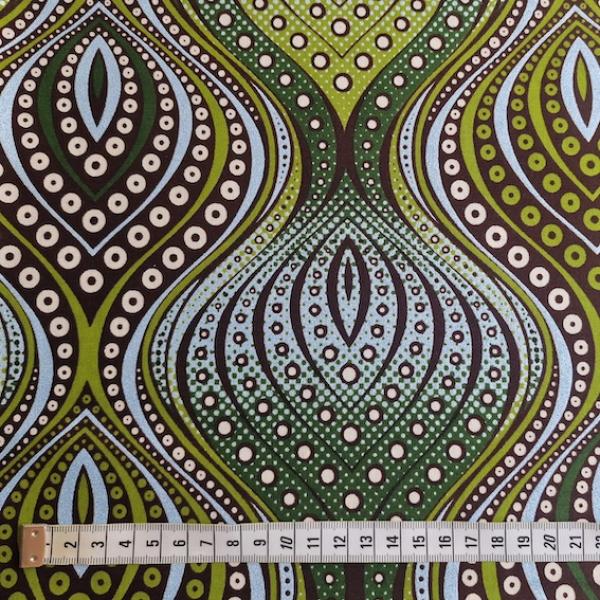 Afrikanischer Wax Print Stoff Baumwolle GREEN DIAMONDS - EMBELLISHED